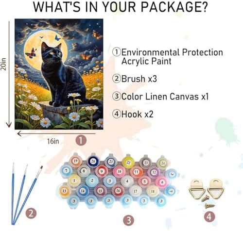 Black Cat Paint by Numbers for Adults - Cat Paint by Number on Canvas