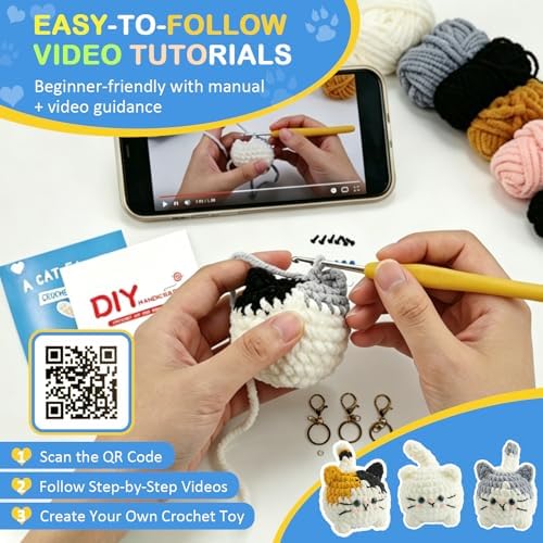 Morcolplus Crochet Kit for Beginners, 3-Pack Amigurumi Animal Crochet Starter Kit with Video Tutorials & Instruction Book, DIY Yarn Craft Kit, Gift for Cat Lovers