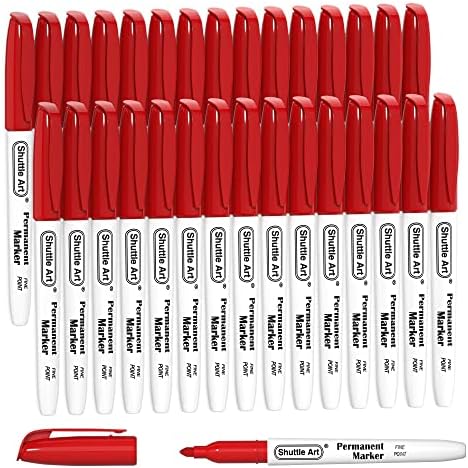 Shuttle Art Permanent Markers, 30 Pack Red Permanent Marker set,Fine Point, Works on Plastic,Wood,Stone,Metal and Glass for Doodling, Marking