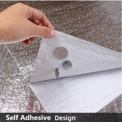 Soqool Kitchen Oil Proof Sticker, Peel and Stick Aluminum Foil Backsplash Wallpaper, Self Adhesive Waterproof Contact Paper for Cabinet, Drawer, Shelf Liner, Countertop Cover, 15.7 x196.8 Inch