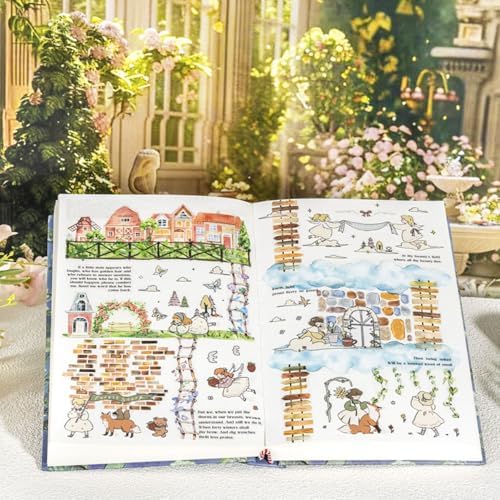 Landscape PET Tape Aesthetic Washi Tape Set Scrapbook Supplies Garden Path Fence Decorative Tape Green Plants Brick Wall Washi Tape Stickers Decorative Collage PET Stickers For Journaling Supplies
