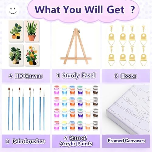 Gemozaic 4 Pack Cat Paint by Numbers Kit for Adults with Frame and Easel