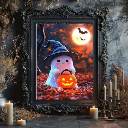 Spooky Paint by Numbers for Adults, Halloween Paint by Number on Canvas
