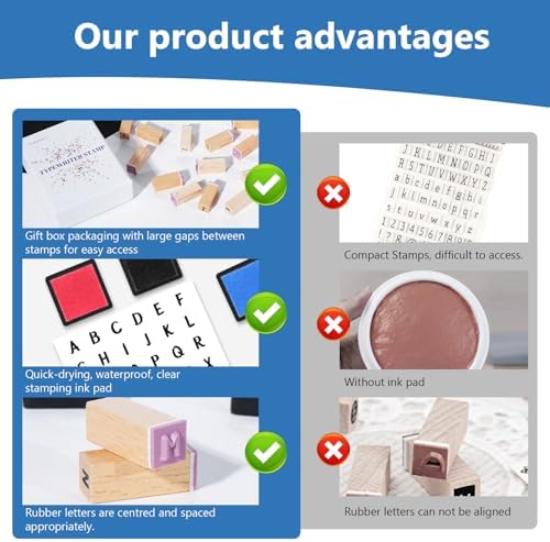 CraftyManor 39 PCS Small Letter Stamps and Ink Pad for Crafting, Clay Alphabet Wooden Rubber Stamp Kit, DIY Craft Scrapbook Supplies for Card Making (Small-41PCS)