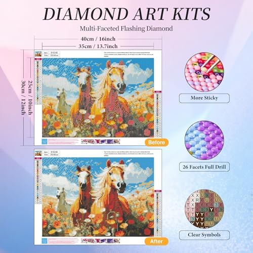 Diamond Art Kits for Adults, Horses Diamond Painting Kit, 12 x 16 Inch
