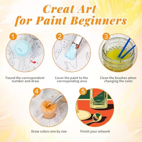 4 Pack Framed Paint by Numbers Kit for Adults, Retro Cocktail , 8 x 12 Inch | DIY Acrylic Painting by Numbers for Beginners, with Wooden Easel, Bar Home Wall Decor, Stress Relief Craft Gift