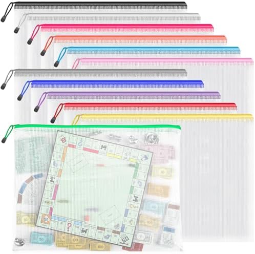 Umriox 12 Pack A3 Mesh Zipper Pouch Bags, Board Game Storage Organizer