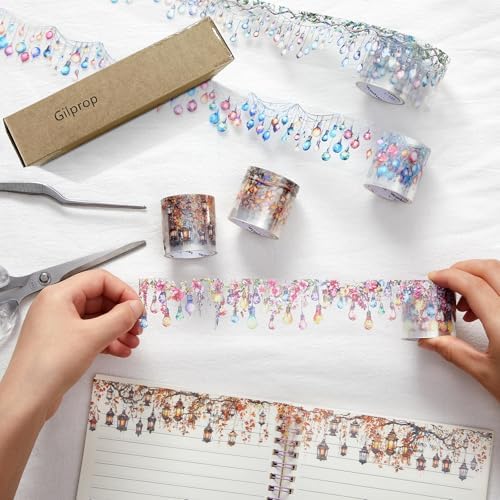 Gilprop Lighting Washi Tape Set, 5 Rolls Clear PET Decorative Tape, Fairy Light Laser Bulb Aesthetic Stickers for Journal, Scrapbook, Planner Decoration DIY Art Craft, 50mm Wide x 78.74 Inch Long/roll