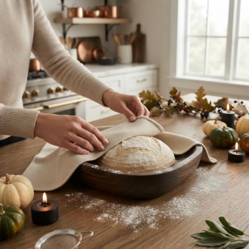 Flour Sack Towels for Bread Dough Proofing – Unbleached, Thick Organic Cotton Baking Cloth for Baguettes, Ciabatta, Pastry – Reusable, 28"x28", 3-Pack