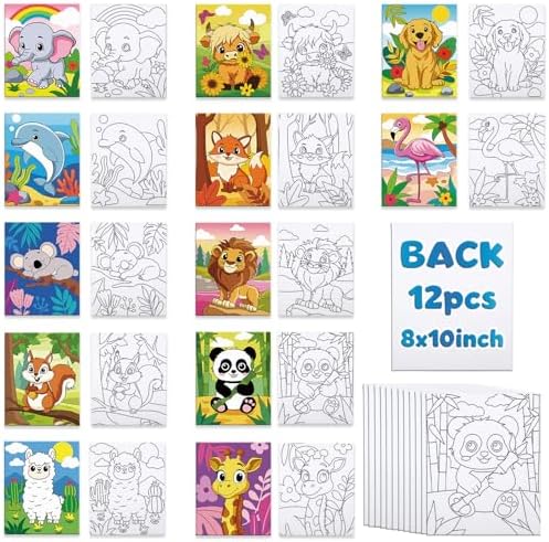 Louise Maelys 12 Packs Animal Pre Drawn Canvas to Paint for Boys Girls