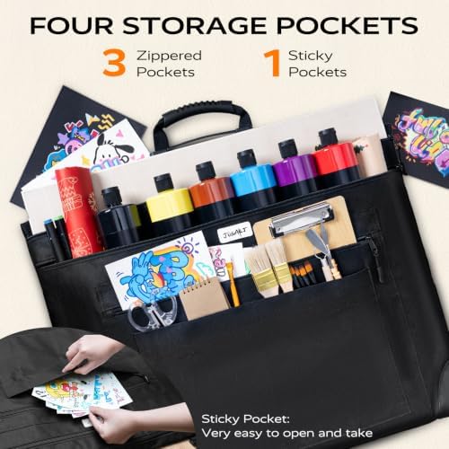 JusArt Art Portfolio Bag, 20x26 Light Weight Portfolio Folder Case with Adjustable Shoulder Strap, Leather Corners, Waterproof Art Bag for Artists and Students for Artwork, Poster, Sketching, Drawing