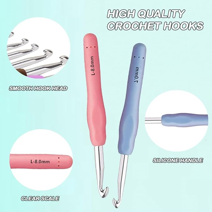 Yarniss 12 Size Crochet Hooks 2.0~8.0mm,Ergonomic Crochet Hook for Beginner | Crochet Set with Soft Grip