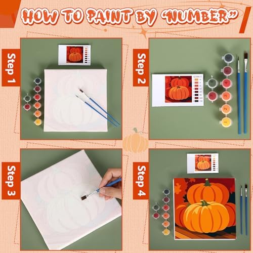 Nezyo 12 Pack Fall Paint by Numbers Kit for Adults Beginner 8x8 Inch | Autumn Pumpkin Maple Leaf Paint by Number Kits Frame Canvas, DIY Acrylic Easy Painting by Numbers for Home Wall Decor Party