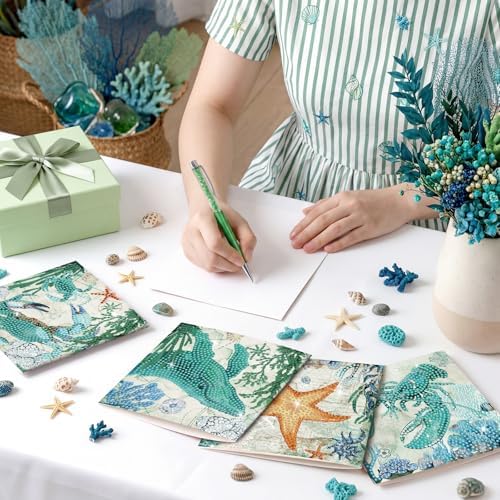 Saillong 12 Pack Summer Ocean Diamond Painting Greeting Card Kits DIY Under the Sea Diamond Art Cards with Envelopes Ocean Animals 5D Rhinestones Painting Making Kits for Adults DIY Craft Family Gifts
