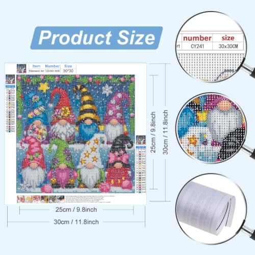 WCHUIMM Christmas Diamond Painting Kits for Adults Gnome, Diamond Art for Beginners, 5D DIY Full Drill Gem Art Crafts for Home Wall Decor, 12x12 Inch