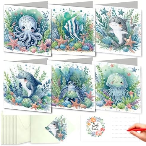 LSQFS Diamond Art Cards with Envelopes, 6Pcs Beach Diamond Painting Cards