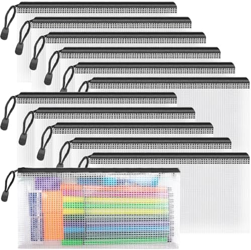 Umriox 12 Pack A6 Black Mesh Zipper Bags, Small Item Storage Organizer
