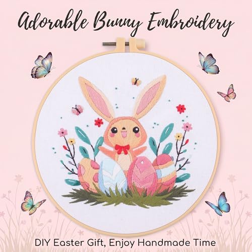 Harimau Adult Beginner Embroidery Starter Kit, Complete Set with 4 Patterns, 2 Hoops, Needles, Scissors, Instruction Guide & Stitching Video Tutorials