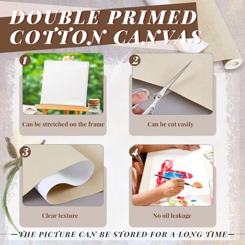 Kinlop 48 Inch X 10 Feet Double Primed Cotton Canvas Roll, Linen Beige