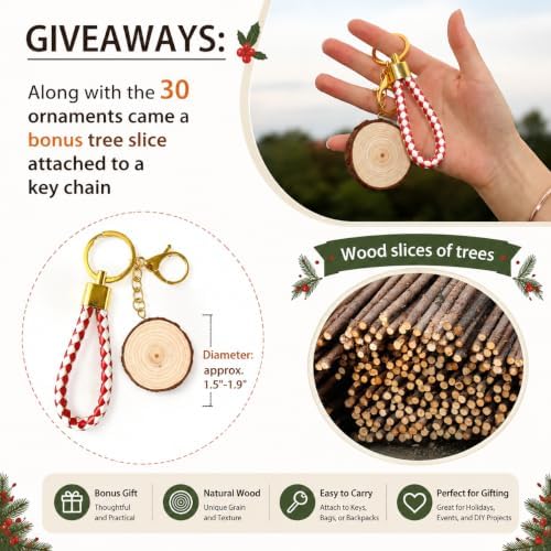 SENMUT Wood Slices 30 Pcs 3.1-3.6inch Natural Rounds Unfinished Wooden Circles Christmas Ornaments for Crafts Wood Kit Predrilled with Hole Wood Coasters, Craft Supplies for DIY and Painting