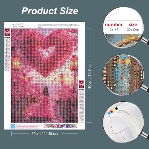 WNPOKN Pink Rose Heart with Girl Diamond Art Kits for Adults 12x16Inch