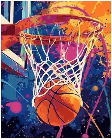Reivworl Basketball Paint by Numbers Kit for Adults Beginner, 16" Wx20 L Basketball Paint by Number for Adult, Acrylic Painting Kits with Canvas for Gifts and Wall Decor