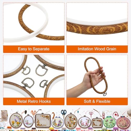 PATIKIL 4x3.5inch Embroidery Hoops, 5Pieces Imitated Wood Oval Frame Cross Stitch Hoop Ring for Embroidery Art Craft Sewing Ornaments Hanging Decoration