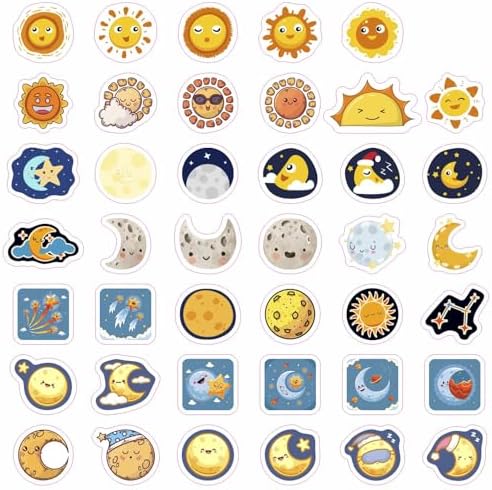 100Pcs Moon Stickers for Water Bottle and Laptop - Moon Party Supplies & Decorations, Waterproof Vinyl Decals, Space and Astronomy Stickers, Gifts for Women & Men
