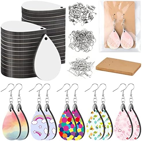 FEPITO 30pcs Sublimation Blank Earrings Kit with Hooks, Rings, Buckles, Cards & Bags for DIY Jewelry Making