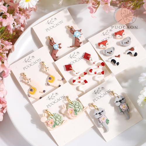 Puocaon Animal Polymer Clay Cutters - 12 Pcs Cute Animal Clay Cutters for Polymer Clay Jewelry, Cottagecore Snail Clay Earring Cutters Otter Cat Cow Fox Clay Jewelry Cutters
