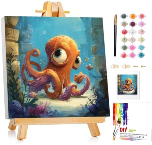 Mandun Octopus Paint by Numbers Kit for Kids, 8x8 inch