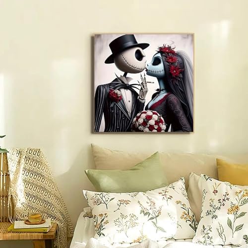 AIBOERL Diamond Art Kits for Adults,Halloween Diamond Painting Wall Decor | Round Drill Jack and Sally Diamond Painting for Beginners DIY Rhinestone 5D Diamond dots(Gemstone Craft)Wall Art Gift 14x14IN