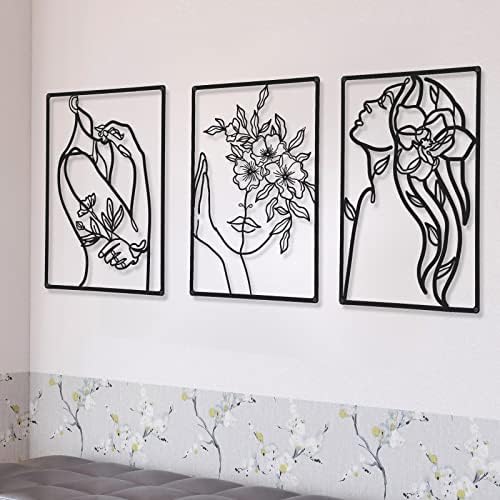 CHENGU 3 Pieces Minimalist Metal Wall Art Decor, Abstract Woman Line Art Wall Decor, Modern Metal Sculpture for Living Room Bedroom Bathroom Apartment Aesthetic Home Decoration