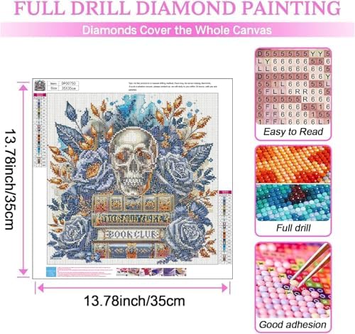 Diamond Art Kits for Adults,Skull Book Diamond Painting Kits 14x14in