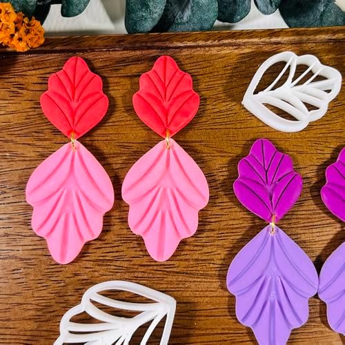 Xaekicr Polymer Clay Cutters Leaf & Feather Shapes – 2 Sizes Clay Earring Cutters for Polymer Clay Jewelry, Molds and Tools for DIY Dangle Earrings