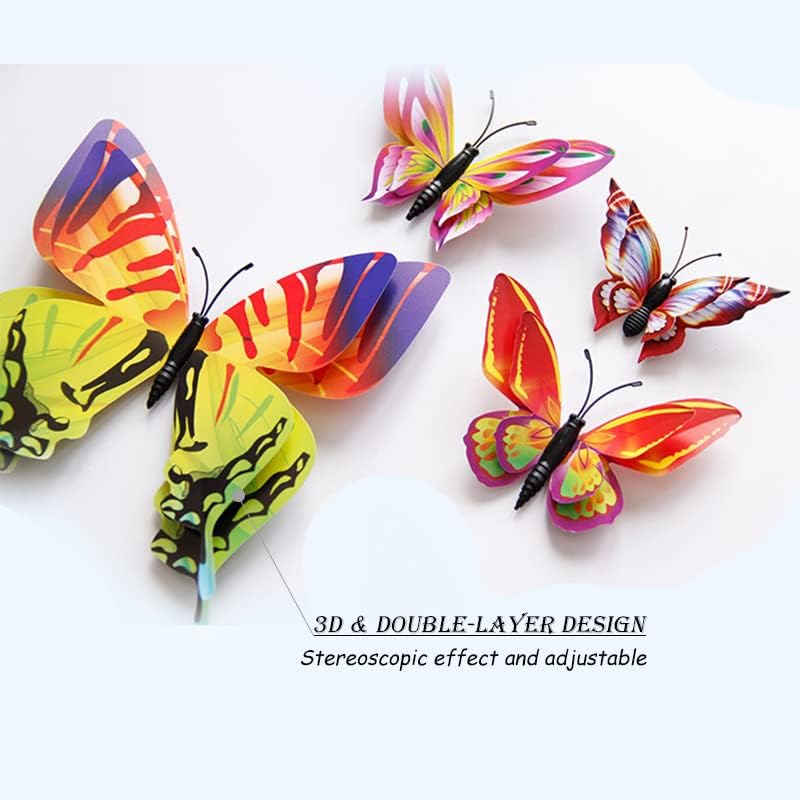 OPSEAM 3D Butterfly Wall Decor Butterfly Decorations Stickers with Magnets | 48 PCS Multiple Colour,12 Styles Double Layer Butterfly for Classroom Decoration,Locker Refrigerator, Reusable,Waterproof