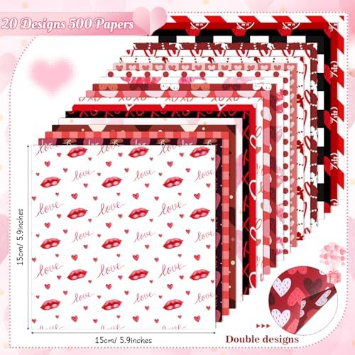 Harloon 500 Sheets Valentine Origami Paper 20 Styles 6x6Inch