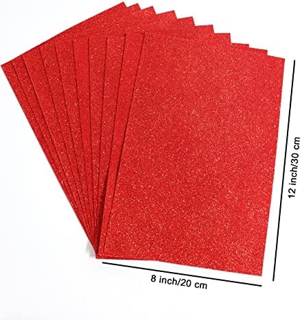 10 Sheets Glitter Paper Sheet for Easter Memorial Flag Independence Day Juneteenth Decor Table Decorations, A4 Cardstock Self-adhesive Paper for Graduation DIY Card Decoration (Red)