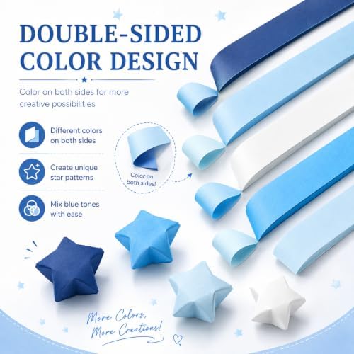 540Pcs Origami Star Paper Strips, Double-Sided Colored Paper for DIY Lucky Stars, Pre-Cut Wishing Star Craft Kit (Blue, 1)