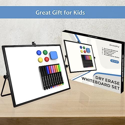 White Board with Stand, Small Dry Erase Board, 16"x12" Magnetic Whiteboard