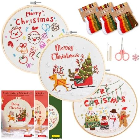 wtisan Christmas Embroidery Kit, Cross Stitch Kits for Beginners, Needlepoint with All Tools & Instructions, Stamped Hand Embroidery Starter Kit for Holiday Crafts & Xmas Home Decor, W13
