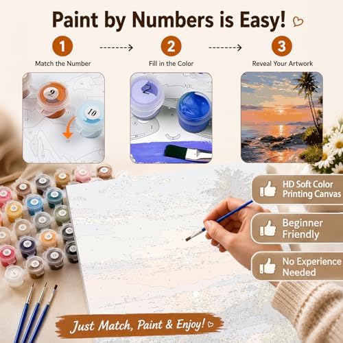 AUKELHJ Paint by Numbers Kit for Adults Beginner, Beach, 16X20 Inch