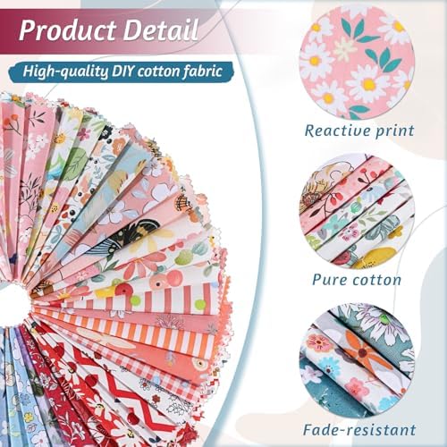 200 Pcs 5"x 5" Charm Packs for Quilting, Precut Multi-Color Printed Floral Fabric Squares Bundles Quilting Supplies, Spring Floral Color Scheme Printed Patchwork Supplies for Holiday DIY Sewing Craft