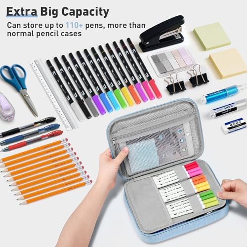 Zannaki Large Capacity Pencil Pouch Organizer | Soft Corduroy Pencil Box for Girls Boys Teens | Cute Big Pen Bag with Multiple Zipper Pockets - Pencil Case Storage for Art Supplies & Stationery-Blue