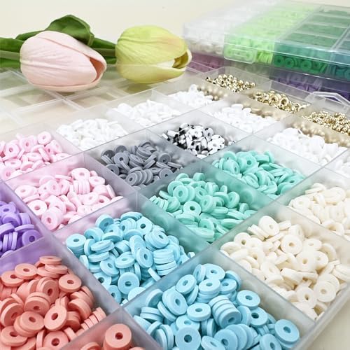MIIIM Pastel Clay Beads Kit for Bracelets Making, Heishi Beads, Clay Charms and Gold Spacer for Jewelry Making, Friendship Bracelet Kit for Crafts, Concert, Raves, Gifts
