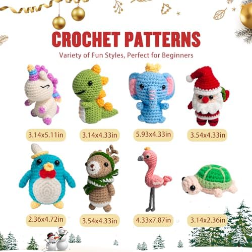 YOKISS 8Pcs Beginner Crochet Starter Kit, Creative Birthday Gifts for Adults & Kids, Popular DIY Patterns, 40% Extra Yarn Crochet Animals Kits with Step-by-Step Video Tutorials