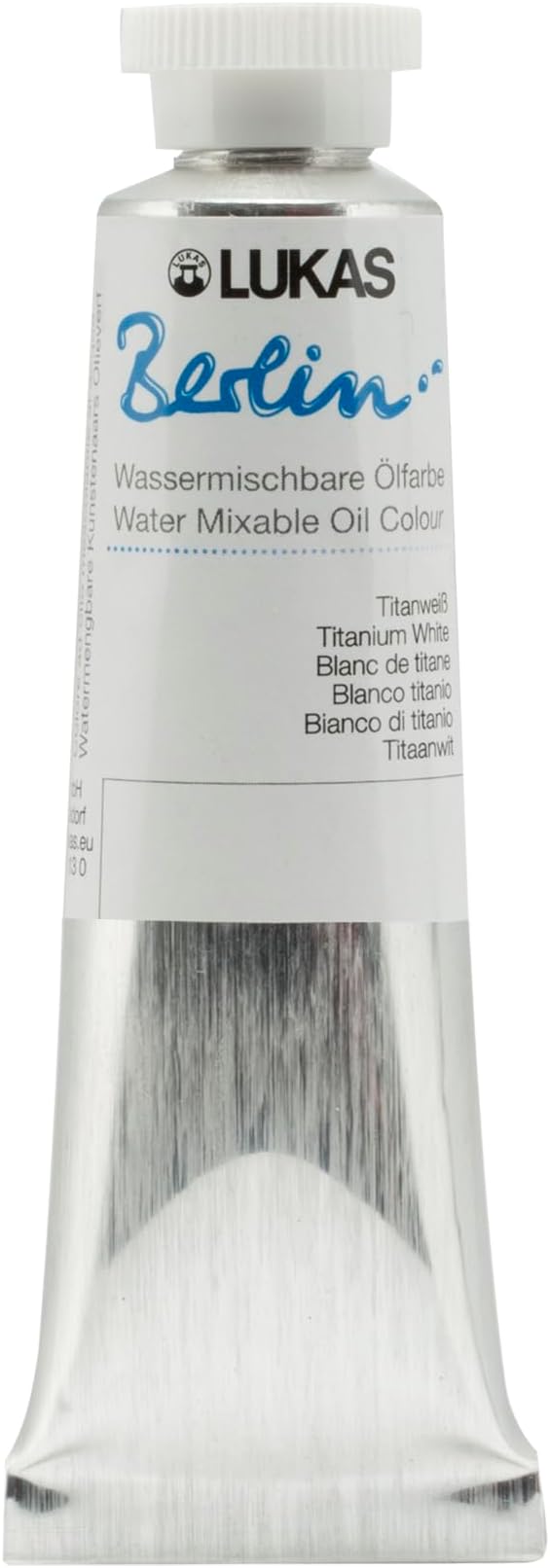 Lukas Berlin Pro Artists Water Mixable Oil Paint 37 ml Tube Titanium White, Water Soluble, Lightfast Pigments, Quick Drying, Easy Clean-Up, Eco-Friendly, Professional Quality, 40 Color Range