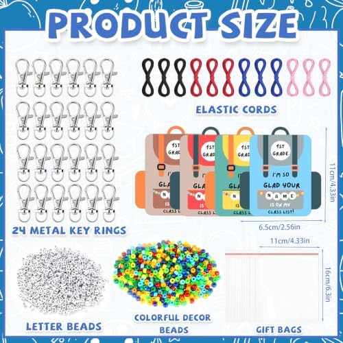 24 Set Back to School Gifts Includes Keychain Making Kit with Gift Cards DIY Bead Crafts Adjustable Letter Beads Welcome First Day of School Student Teacher Supplies