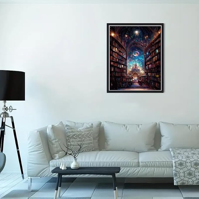 NEGEKFKX Castle Paint by Numbers Kit for Adults Beginner 16x20 Inch | Library Easy Adult Paint by Number Kits on Canvas DIY Painting for Beginners Art by Numbers for Home Wall Decor
