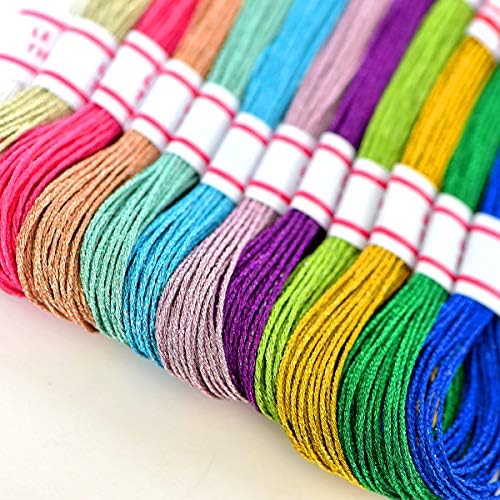 Embroidery Thread 8m Metallic Embroidery Floss 12Skeins All Purpose Assorted Muti-Colors Cross Stitch Tread Set for Craft Needlework Hand Embroidery Bracelets String DIY Craft